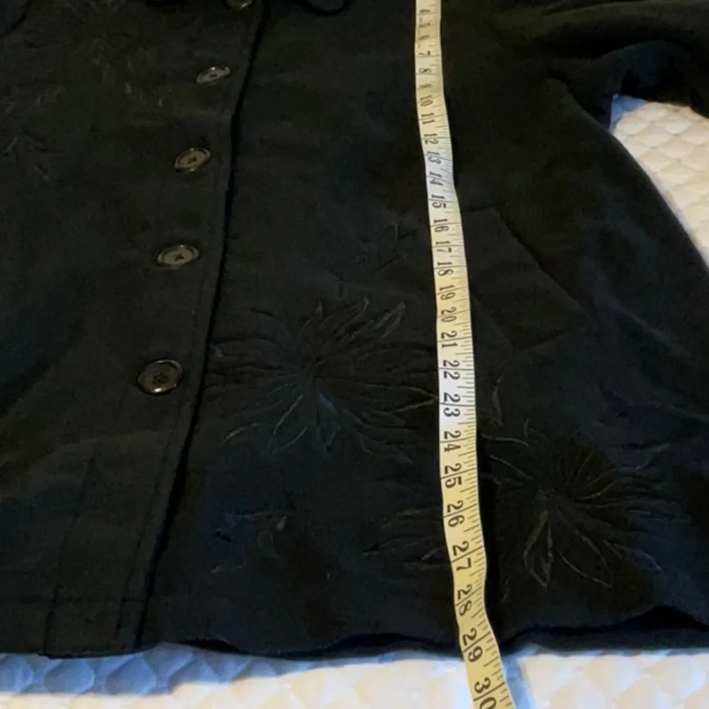 Susan Graver Black Button up Coat with floral embroidery - Picture 7 of 7